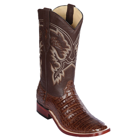 Western Genuine Caiman Belly Wide Square Toe Boots Brown Color - Los Altos Boots - Side View