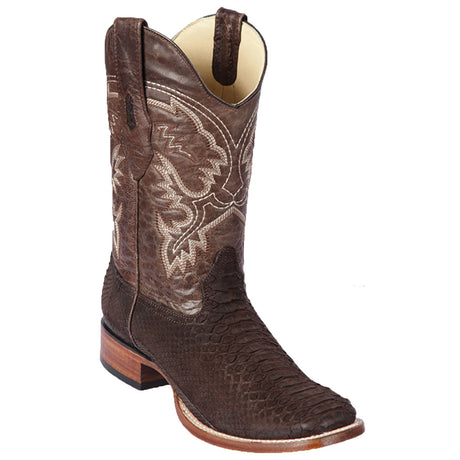 Western Genuine Python Square Wide Toe Rodeo Boots Nubuck Brown Color – Los Altos Boots – Side View