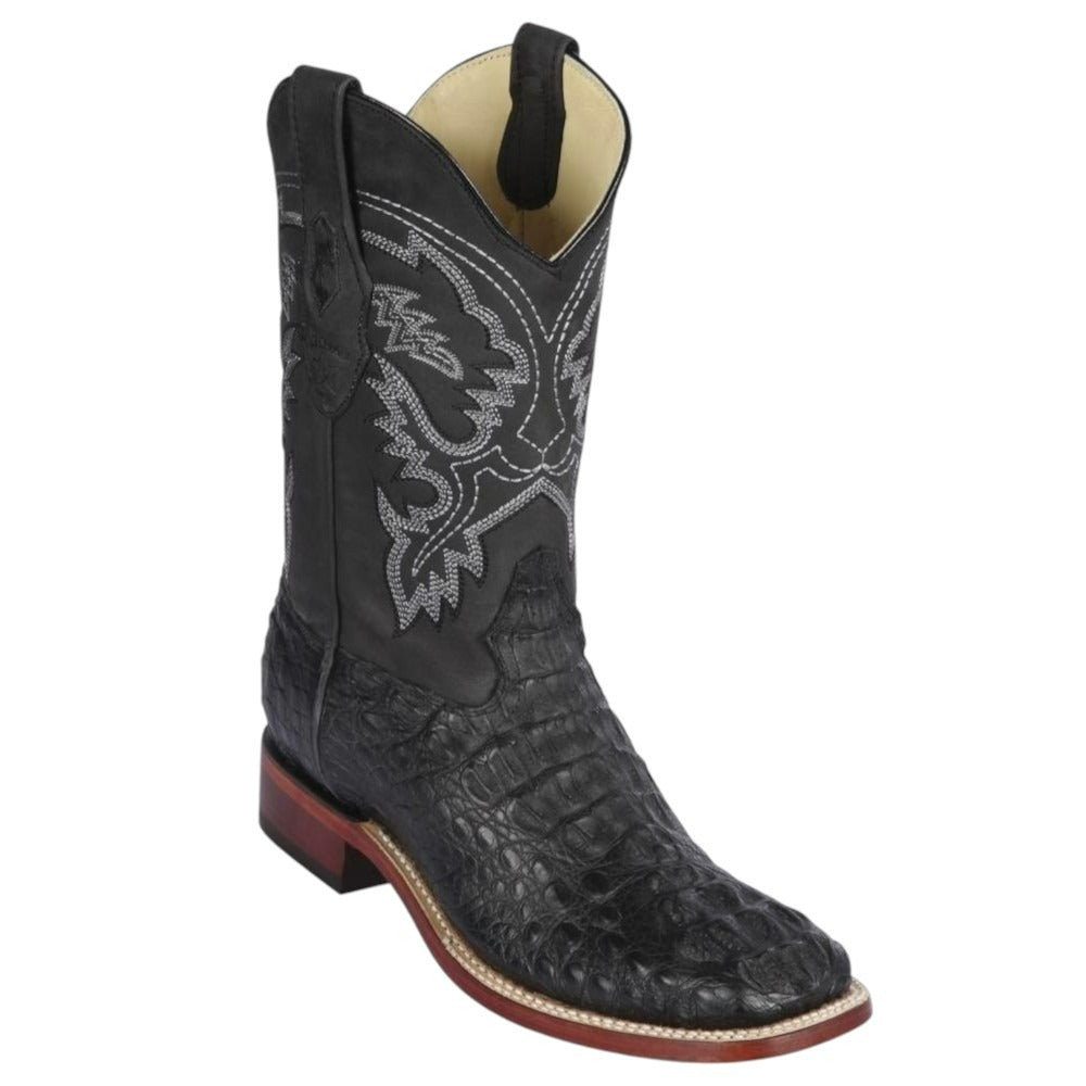 Caiman Boots Original Back Wide Square Rodeo Toe Black Color - Los Alt
