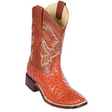 Western Genuine Ostrich Wide Square Toe Boots Cognac Color  Rubber TPU Sole - Los Altos Boots - Side View