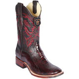 Western Genuine Ostrich Leg Wide Square Toe Boots Black Cherry Color  Rubber TPU Sole - Los Altos Boots - Side View