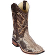 Western Genuine Python Wide Square Toe Boots Rustic Brown Color  Rubber TPU Sole - Los Altos Boots - Side View