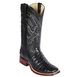 Western Genuine Caiman Crocodile Wide Square Toe Boots Black Color  Rubber TPU Sole - Los Altos Boots - Side View
