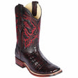 Western Genuine Caiman Crocodile Wide Square Toe Boots Black Cherry Color  Rubber TPU Sole - Los Altos Boots - Side View