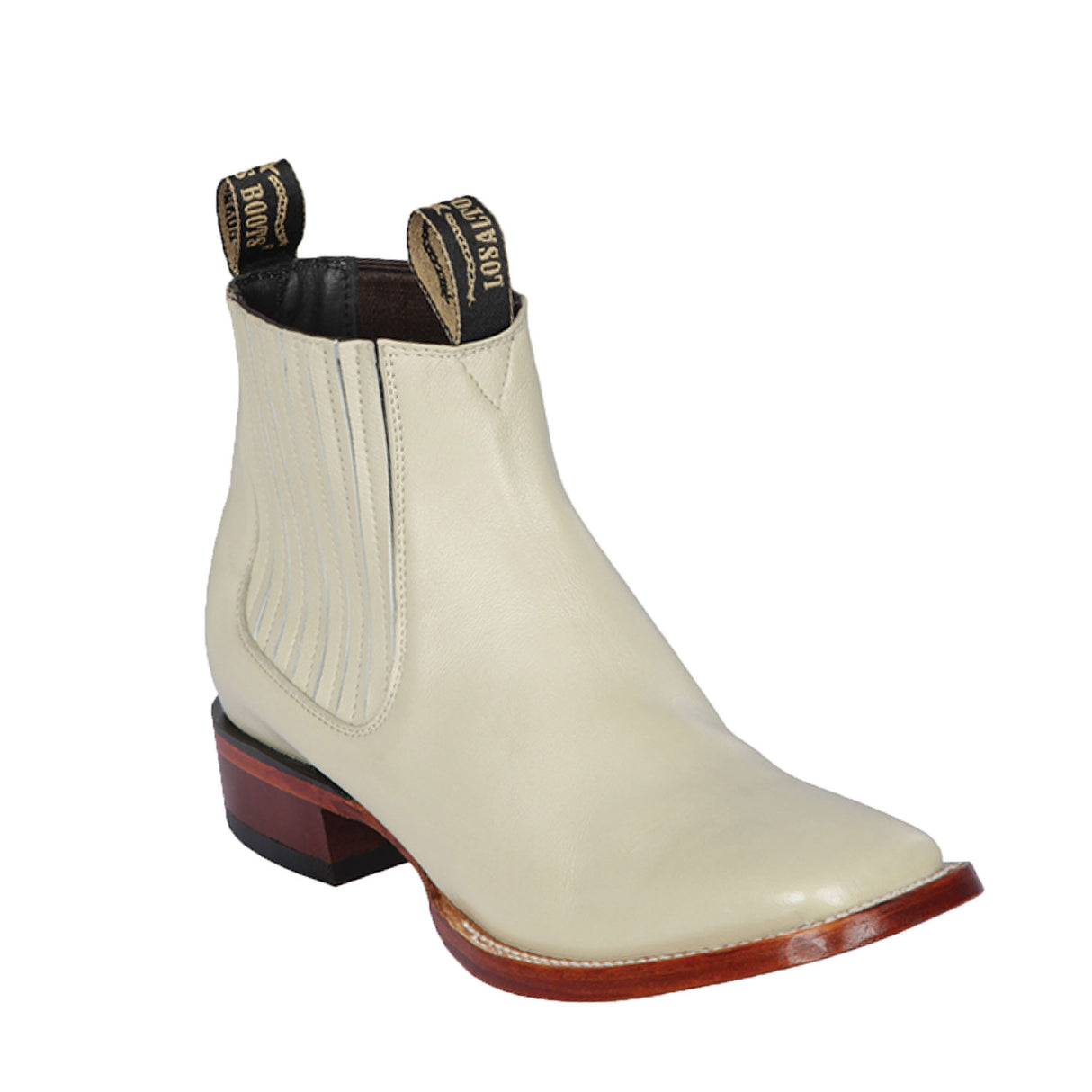 Western Genuine Deer Skin Square Wide Toe Ankle Boots Winter White Color – Los Altos Boots – Side View