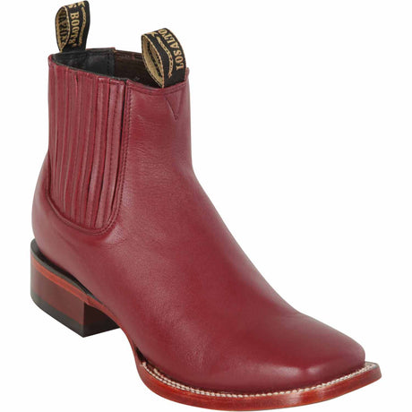 Western Genuine Deer Skin Square Wide Toe Ankle Boots Burgundy Color – Los Altos Boots – Side View