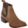 Wester Genuine Nubuck Perforated Wide Square Toe Ankle Boots Taupe Color - Los Altos Boots Side View 