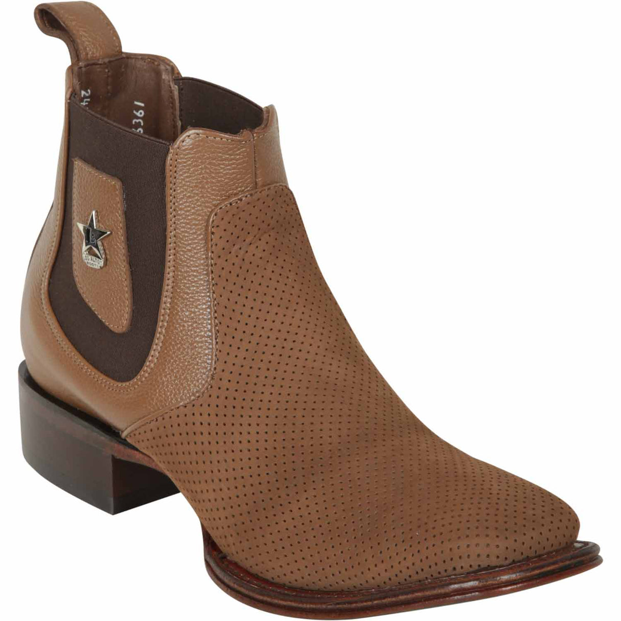 Wester Genuine Nubuck Perforated Wide Square Toe Ankle Boots Taupe Color - Los Altos Boots Side View 