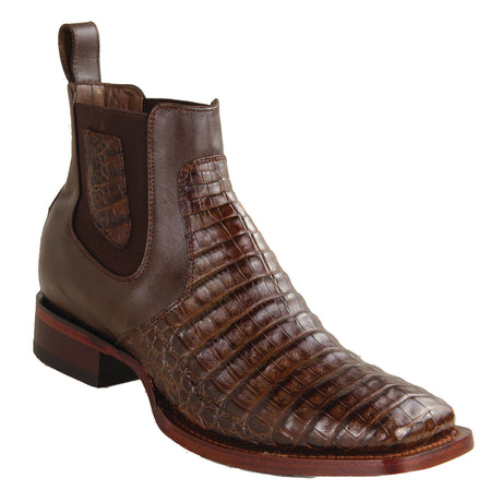 Genuine Caiman Belly Ankle Boots Brown Color - Los Altos Boots - Side View 