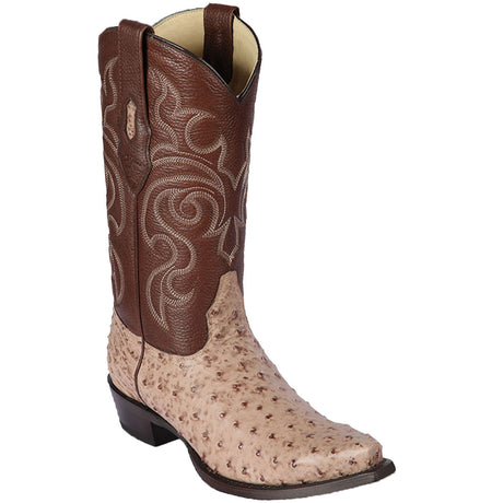 Western Genuine Ostrich Boots Snip Toe Mocha Color - Los Altos Boots Side View
