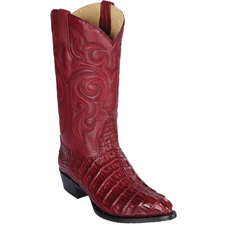 Western Genuine Caiman Tail Boots J Toe Burgundy Color - Los Altos Boots side view