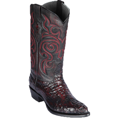 Western Genuine Caiman Hornback Boots J Toe Black Cherry Color - Los Altos Boots side view