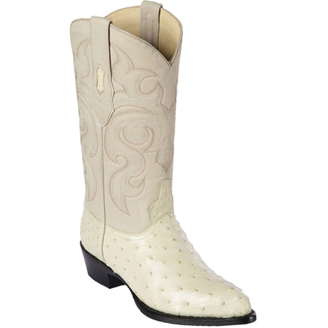 Western Genuine Ostrich Boots J Toe Winter White Color - Los Altos Boots Side View