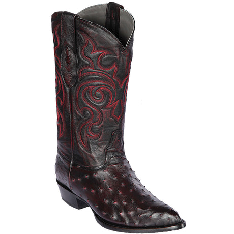 Western Genuine Ostrich Boots J Toe Black Cherry Color - Los Altos Boots side view