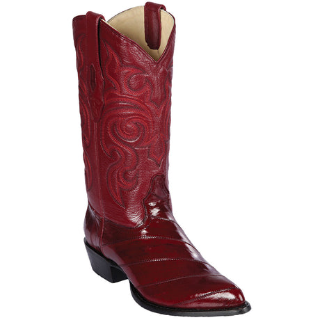 Western Genuine Eel Boots J Toe Boots Burgundy Color - Los Altos Boots - Side View