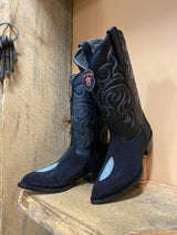 Western Genuine Stingray Single Stone J Toe Boots Black Color - Los Altos Boots - Pair Side View