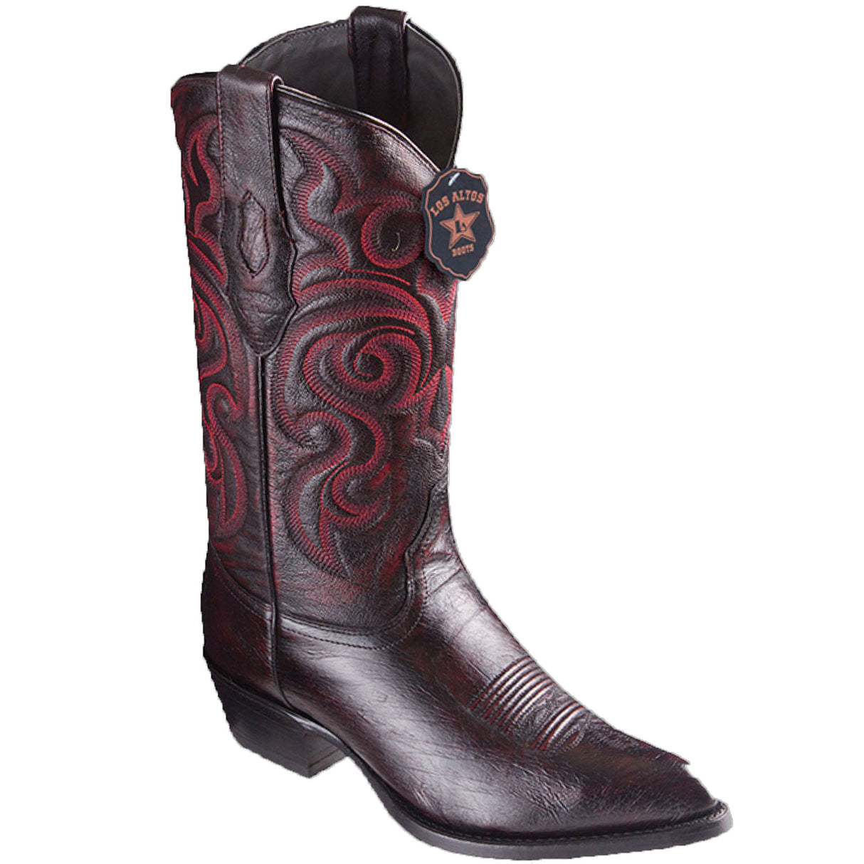 Wester Genuine Smooth Ostrich Boots J Toe Black Cherry Color - Los Altos Boots - 999718- Side View 