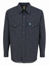 Camisa Western para Hombre de Manga Larga con Estampado Azul -American West