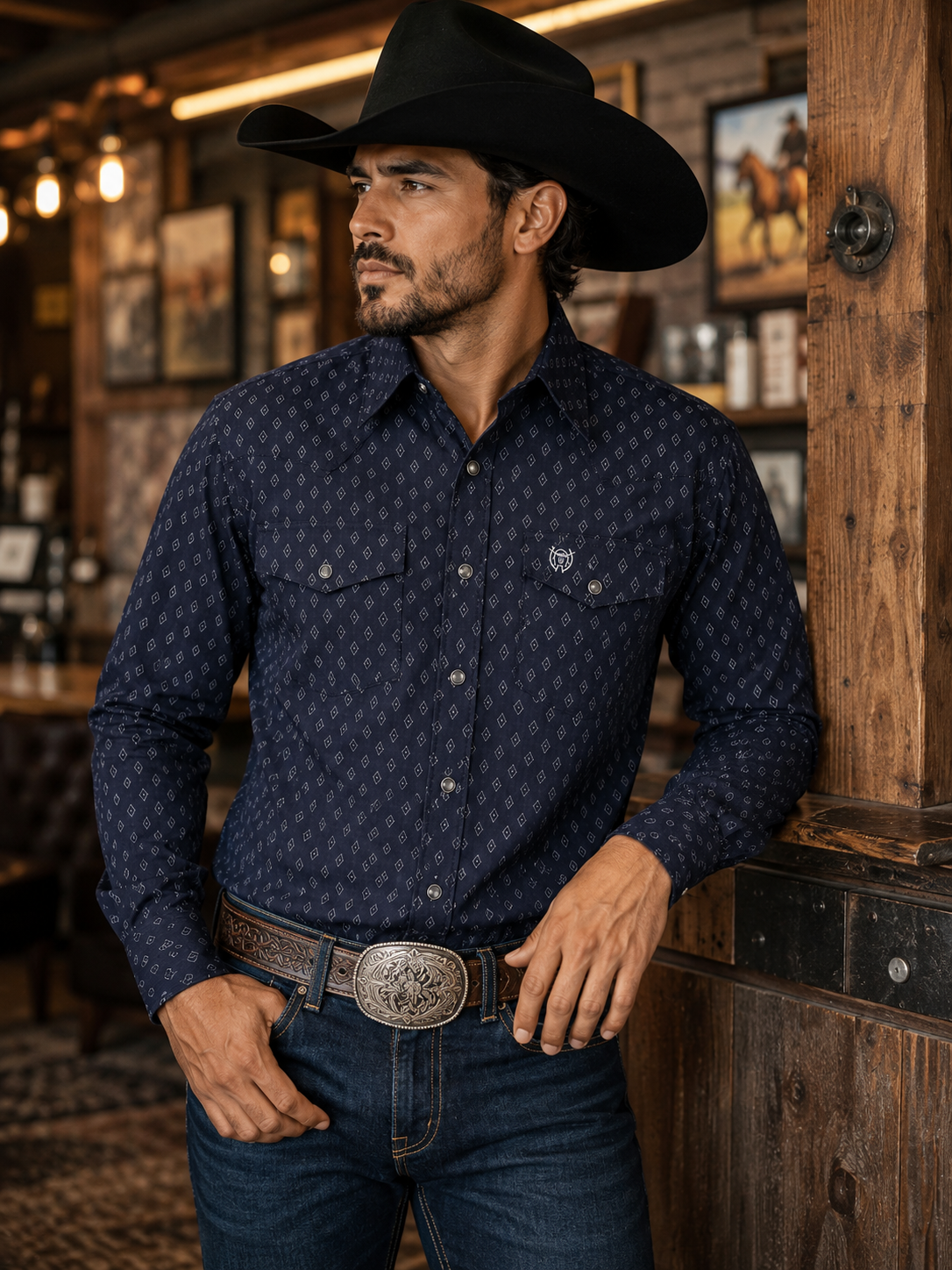 Camisa Western para Hombre de Manga Larga con Estampado-American West