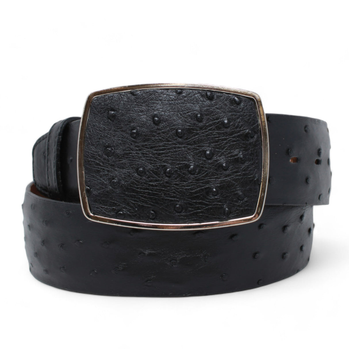 Genuine Ostrich Leather Western Belt Black  Color - Los Altos Boots - Front View
