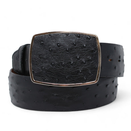 Genuine Ostrich Leather Western Belt Black  Color - Los Altos Boots - Front View