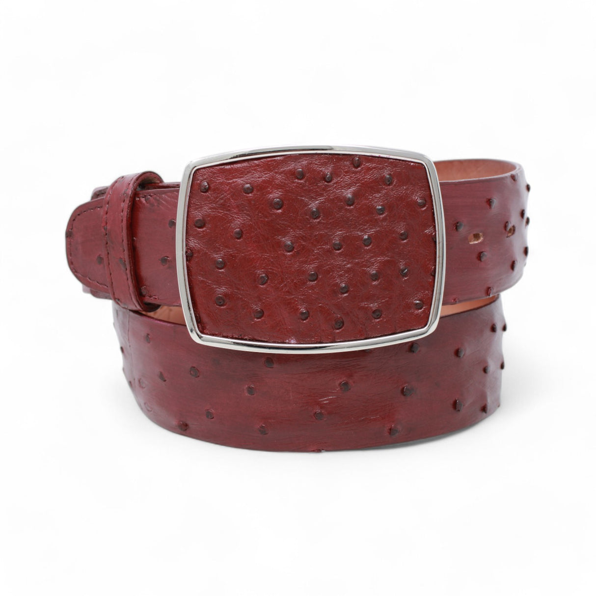 Genuine Ostrich Leather Western Belt Burgundy Color - Los Altos Boots - Front View