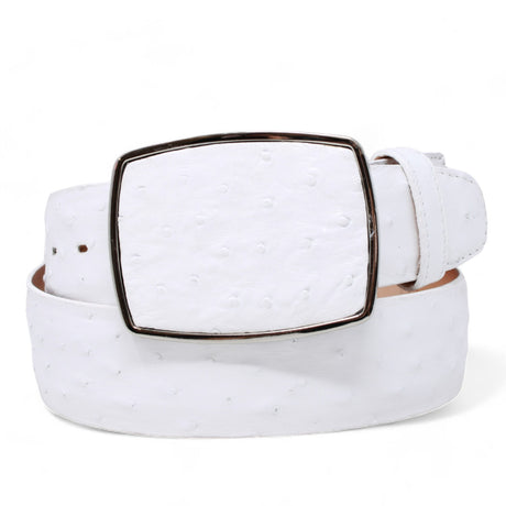 Genuine Ostrich Leather Western Belt White Color - Los Altos Boots - Front View