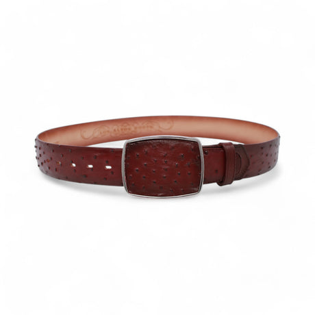 Genuine Ostrich Leather Western Belt Faded Burgundy Color - Los Altos Boots - Front View