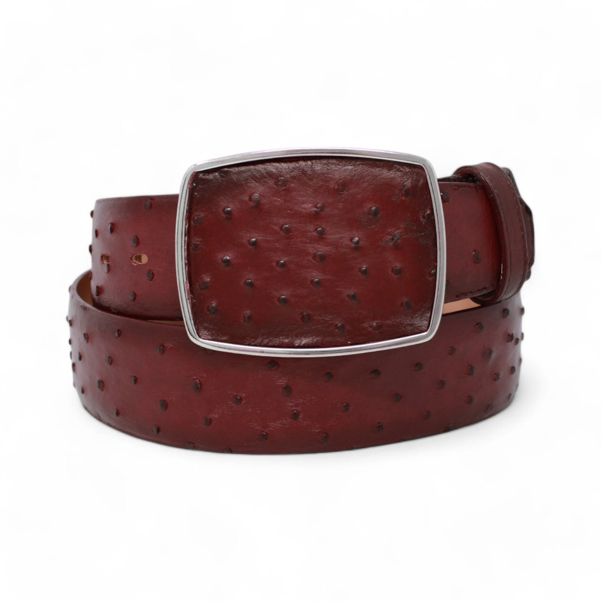 Genuine Ostrich Leather Western Belt Faded Burgundy Color - Los Altos Boots - Front View