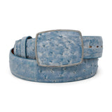 Genuine Ostrich Leather Western Belt Rustic Blue Color - Los Altos Boots - Front View
