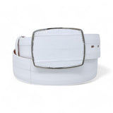 Genuine Eel Cowboy Belt White Color - Los Altos Boots - Front View 