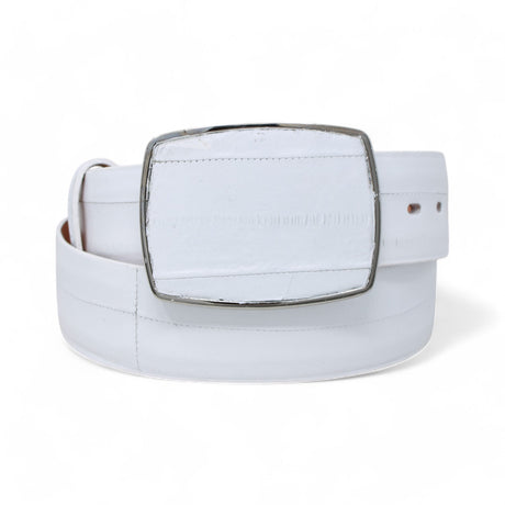 Genuine Eel Cowboy Belt White Color - Los Altos Boots - Front View 