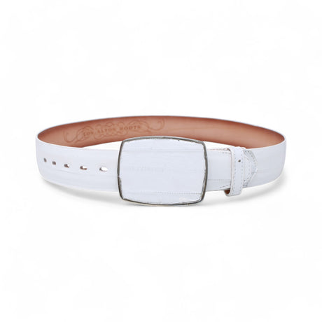 Genuine Eel Cowboy Belt White Color - Los Altos Boots - Front View 