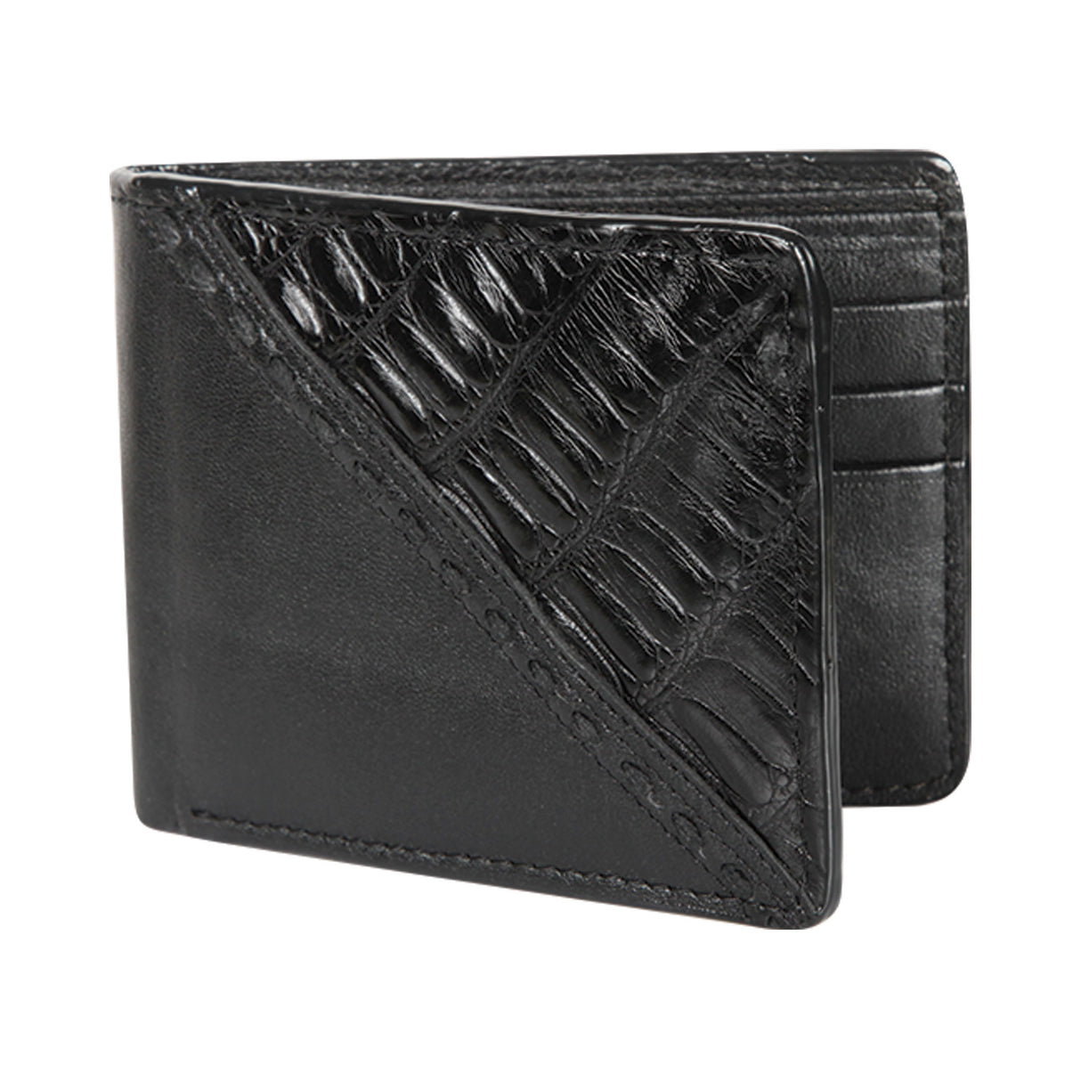 Genuine Leather and Caiman Skin Wallet, Black Color - Los Altos Boots