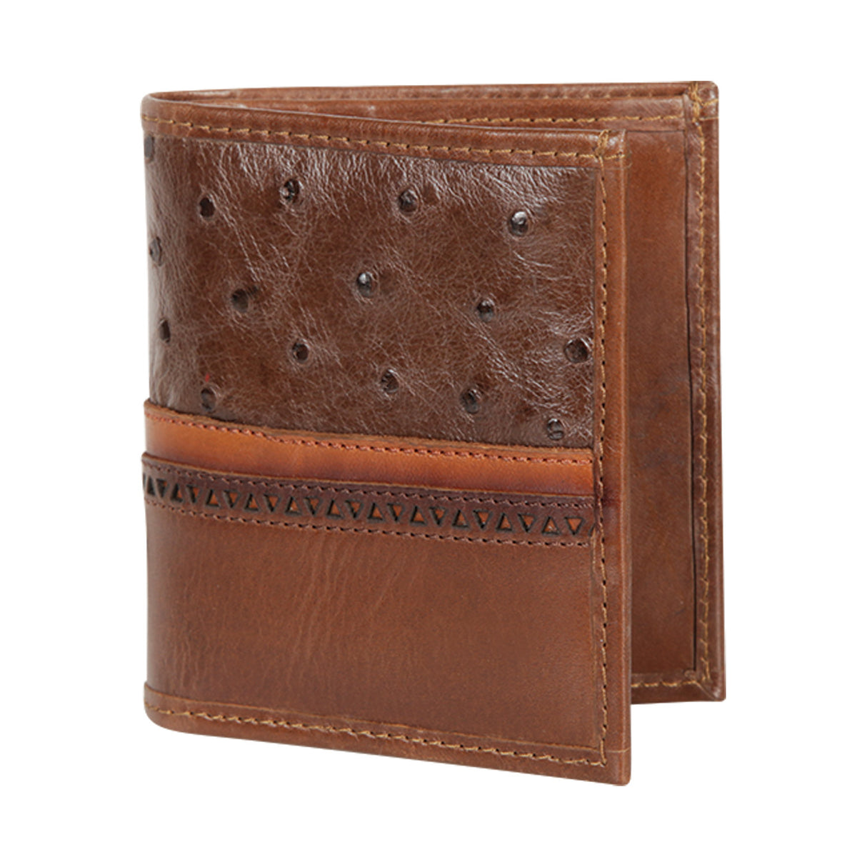 Genuine Leather and Ostrich Skin Wallet, Brown Color - Los Altos Boots