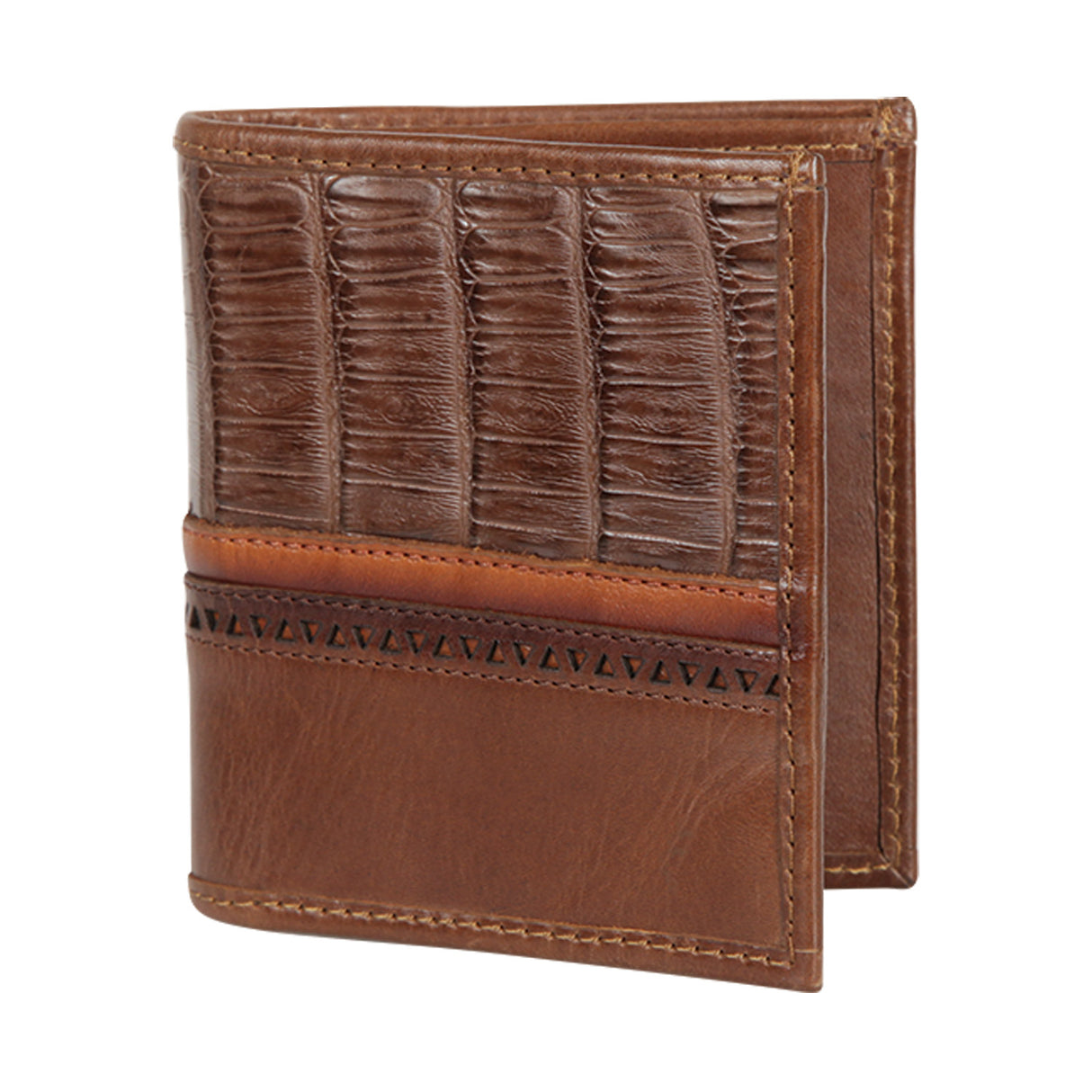 Genuine Leather and Caiman Skin Wallet, Brown Color - Los Altos Boots