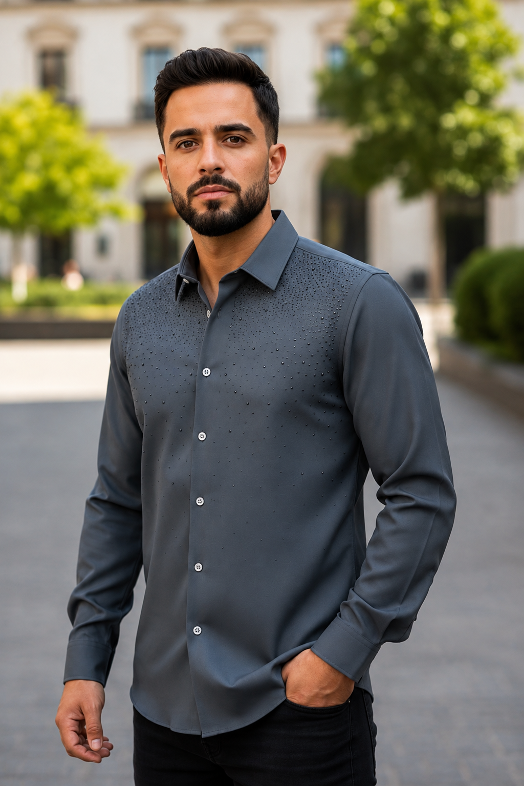 Elegant Long-Sleeve Men's Shirt with Buttons and Subtle Sparkle – Contti