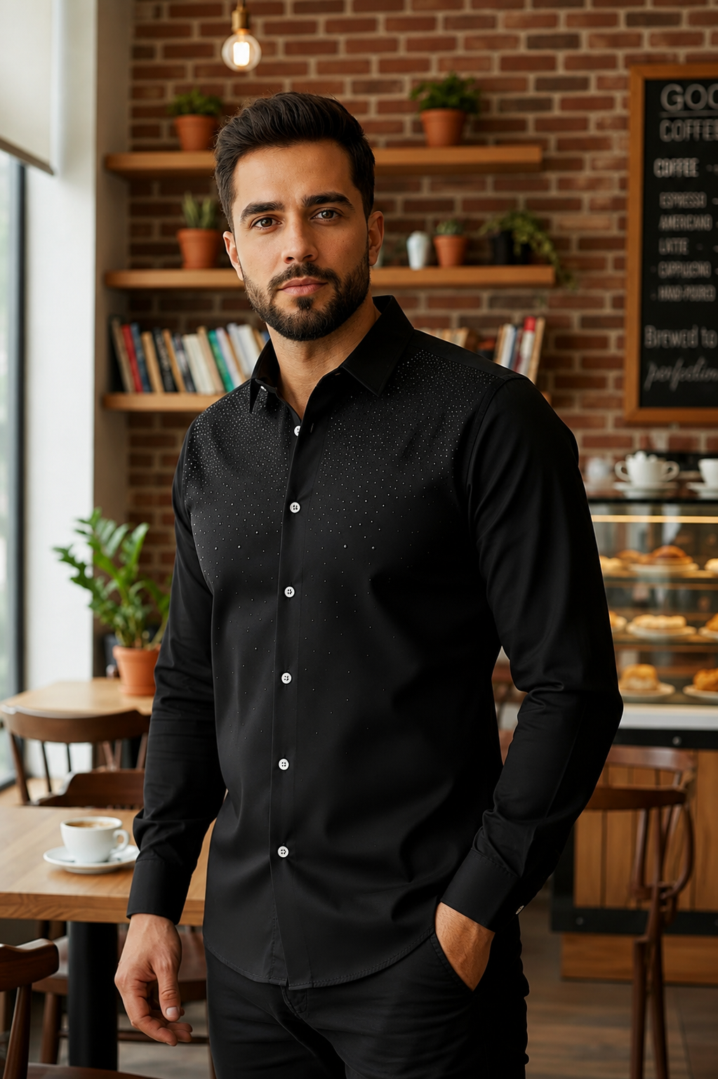 Elegant Long-Sleeve Men's Shirt with Buttons and Subtle Sparkle – Contti
