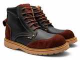 Bota de Trabajo para Hombre Punta Redonda de Piel Genuina Color Negro con Suela de Hule Resistente a Aceite y Acido – Hooch Boots H60205
