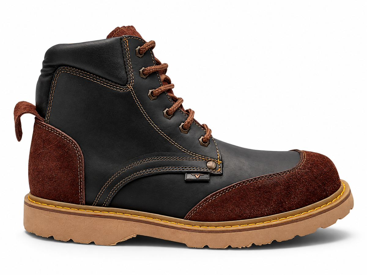 Bota de Trabajo para Hombre Punta Redonda de Piel Genuina Color Negro con Suela de Hule Resistente a Aceite y Acido – Hooch Boots H60205