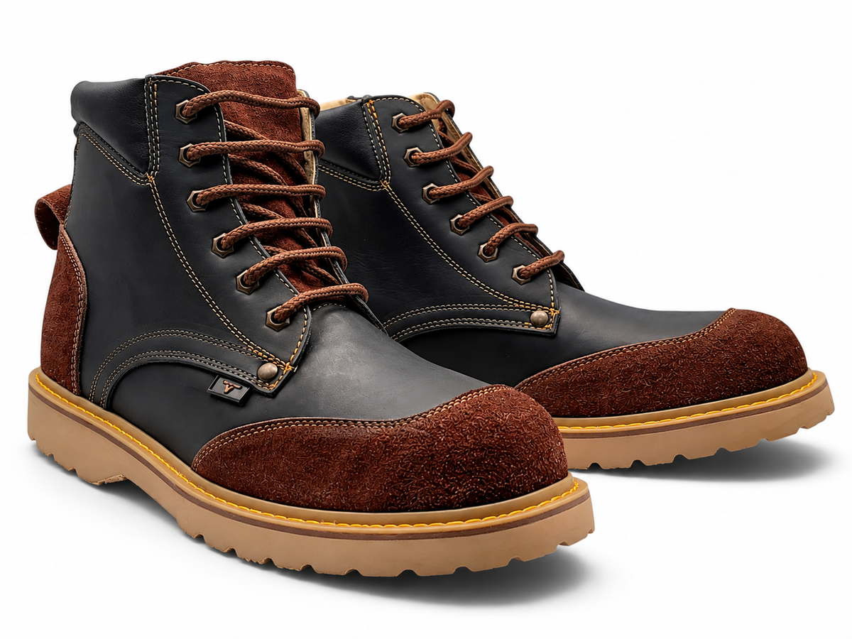 Bota de Trabajo para Hombre Punta Redonda de Piel Genuina Color Negro con Suela de Hule Resistente a Aceite y Acido – Hooch Boots H60205
