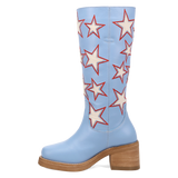 Women's American Dream Leather Round Toe Boots Blue Color - Dingo