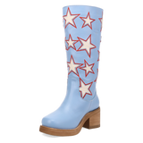 Women's American Dream Leather Round Toe Boots Blue Color - Dingo