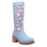 Women's American Dream Leather Round Toe Boots Blue Color - Dingo