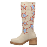 Women's American Dream Leather Round Toe Boots Cream Color - Dingo