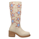 Women's American Dream Leather Round Toe Boots Cream Color - Dingo