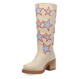 Women's American Dream Leather Round Toe Boots Cream Color - Dingo