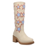 Women's American Dream Leather Round Toe Boots Cream Color - Dingo