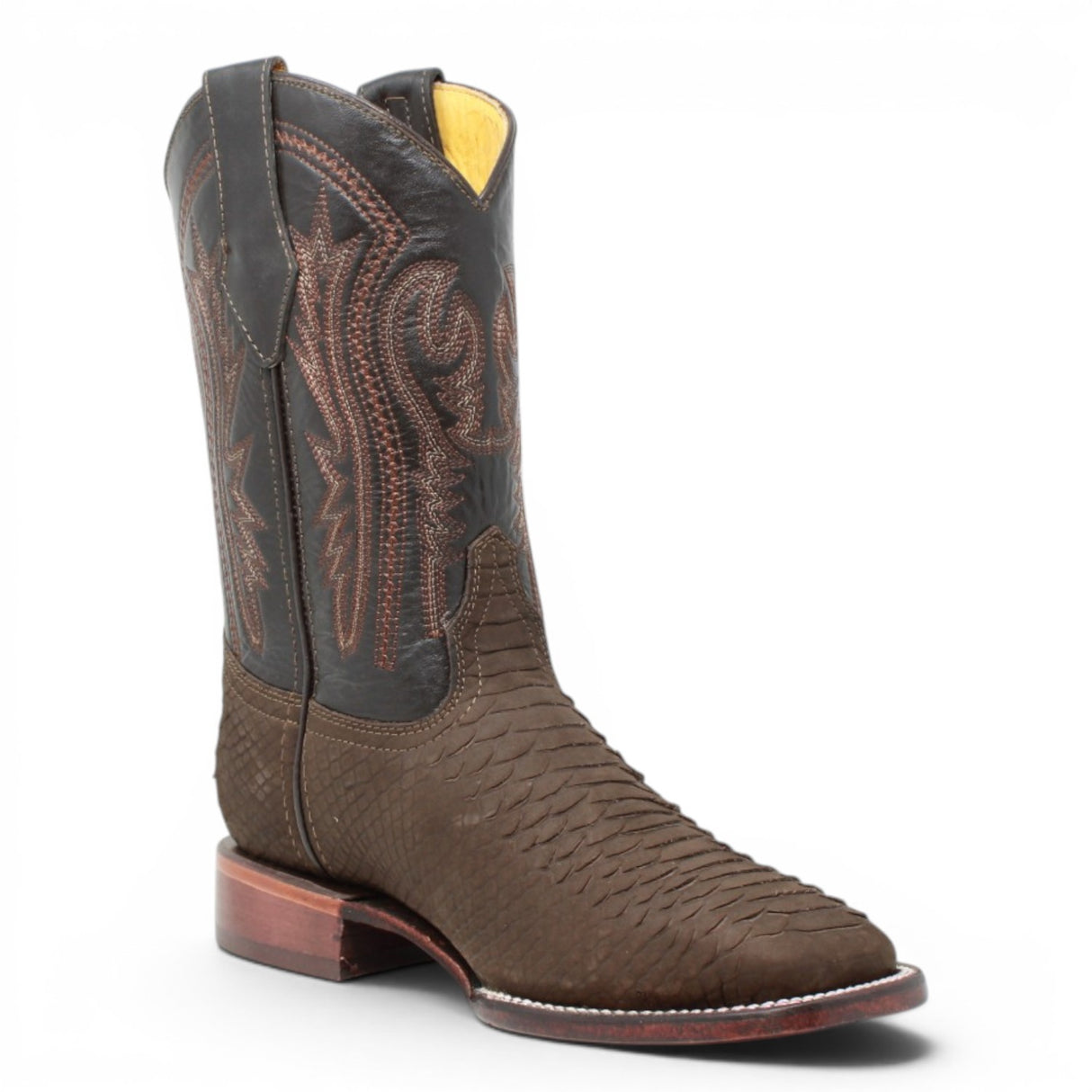 Botas de Piel Punta Cuadrada Piton Grabado Nobuck- Rodeo Imports