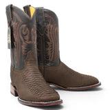 Botas de Piel Punta Cuadrada Piton Grabado Nobuck- Rodeo Imports